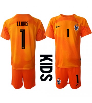 Frankrig Hugo Lloris #1 Målmand Replika Babytøj Hjemmebanesæt Børn VM 2022 Kortærmet (+ Korte bukser)